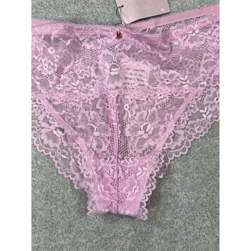 Savage X Fenty Lace Bikini Panties 1X Pink Floral Scalloped Sheer Lingerie New